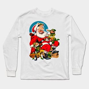 Santa Claus with his hardworking green elves Long Sleeve T-Shirt